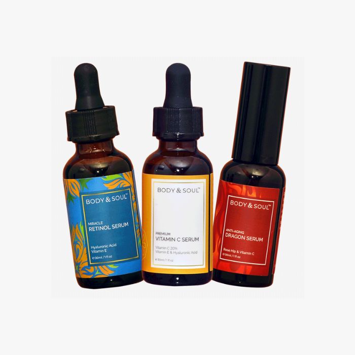 (Bundle of 3) Premium Vitamin C Serum, Miracle Retinol Serum, and Dragon Serum